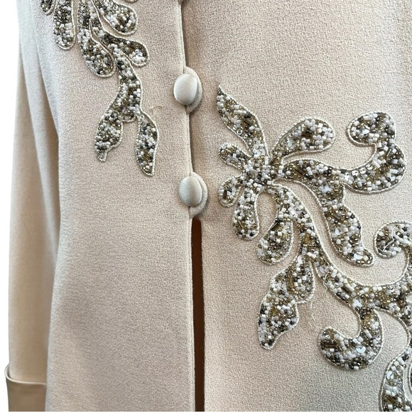 Vtg Albert Nipon Wool Beaded Buttoned Formal Evening Jacket Beige Size 8 - Picture 3 of 10